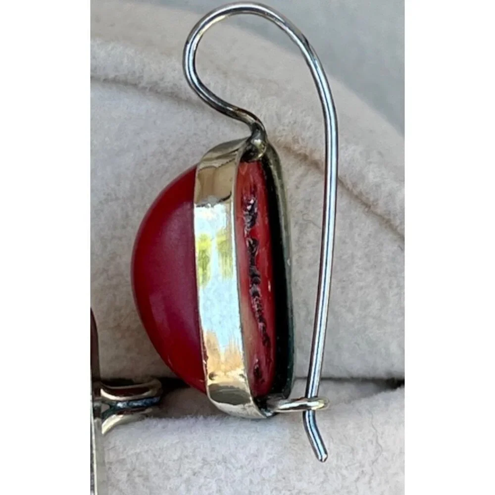 Sterling Silver and Red Coral Ring and Earring Statement Set EUC Size 6.75